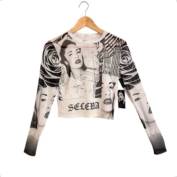 NWT Selena Mesh Cropped Long Sleeve Top Sz Medium - Picture 1 of 4